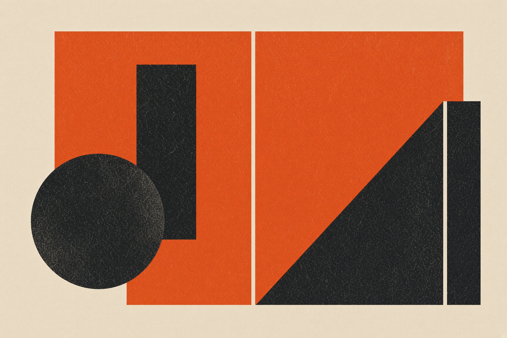 Hard geometry: black circle, cyan ring, triangle on xerox orange
